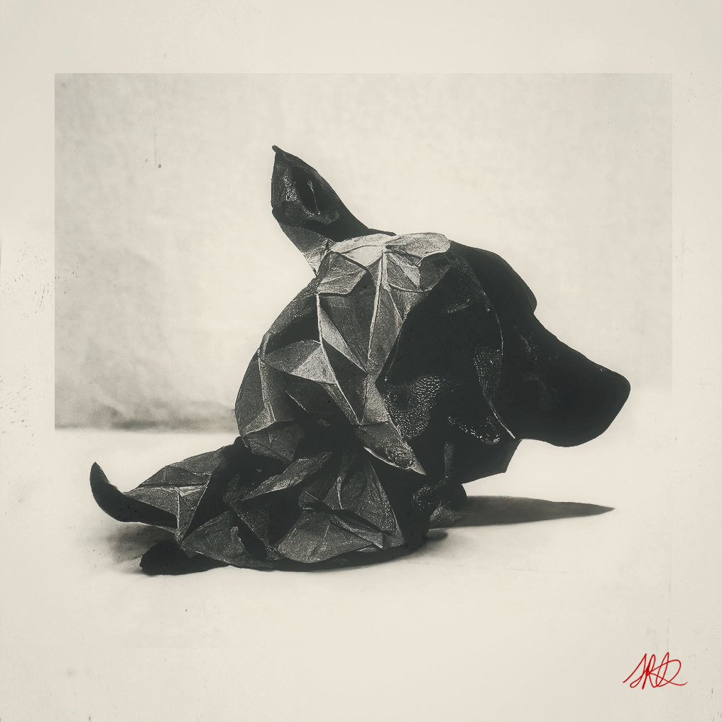 a black lab sculpture with folded card